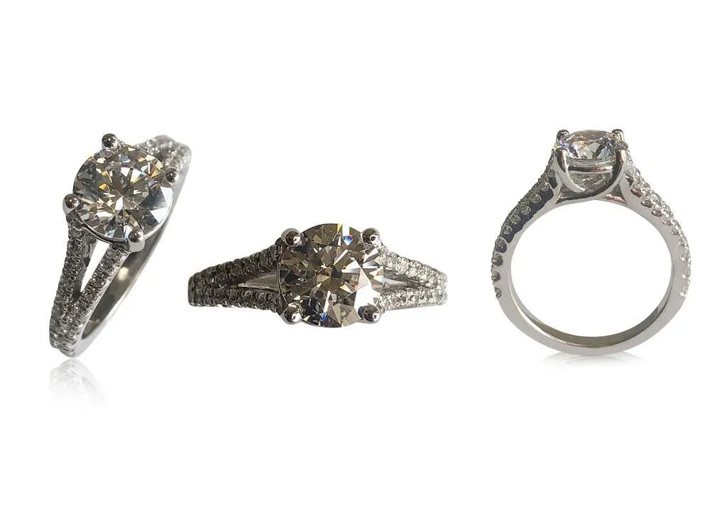 1.5 Carat Highest Quality Round Cubic Zirconia split shank with pave Engagement ring