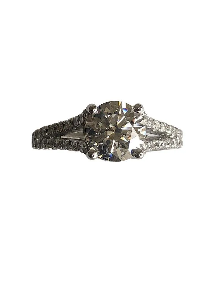 1.5 Carat Highest Quality Round Cubic Zirconia split shank with pave Engagement ring
