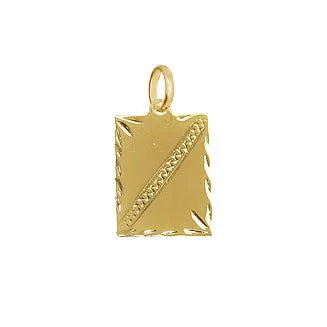 18k Gold Filled Tag Plate Pendant Featuring Diamond Cut Borders and Crossing Texture