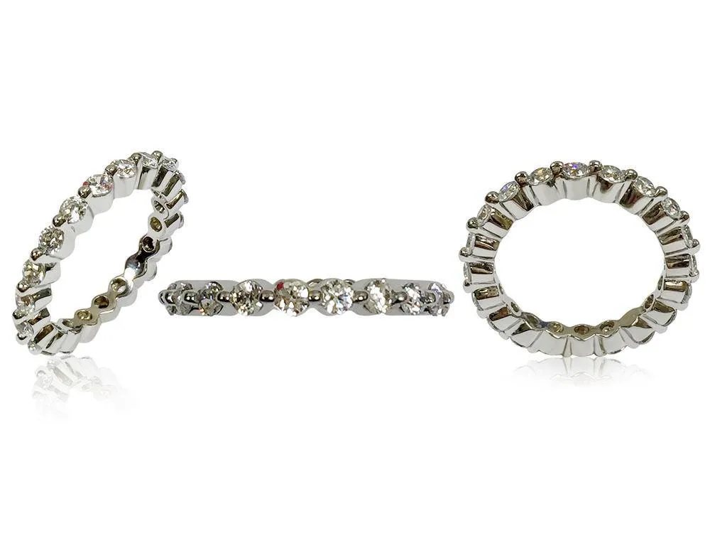2.75 mm Wide Stack-able Eternity band Cubic Zirconium Round Stones in Share Prongs 14K white Gold