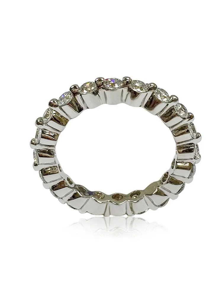 2.75 mm Wide Stack-able Eternity band Cubic Zirconium Round Stones in Share Prongs 14K white Gold