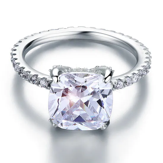 5 Carat Cushion Cut Created Diamond Solid 925 Sterling Silver Wedding Engagement Promise Ring Jewelry XFR8092