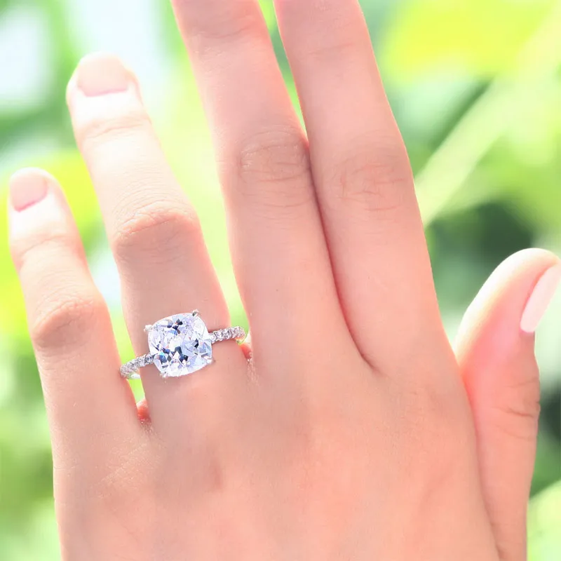 5 Carat Cushion Cut Created Diamond Solid 925 Sterling Silver Wedding Engagement Promise Ring Jewelry XFR8092