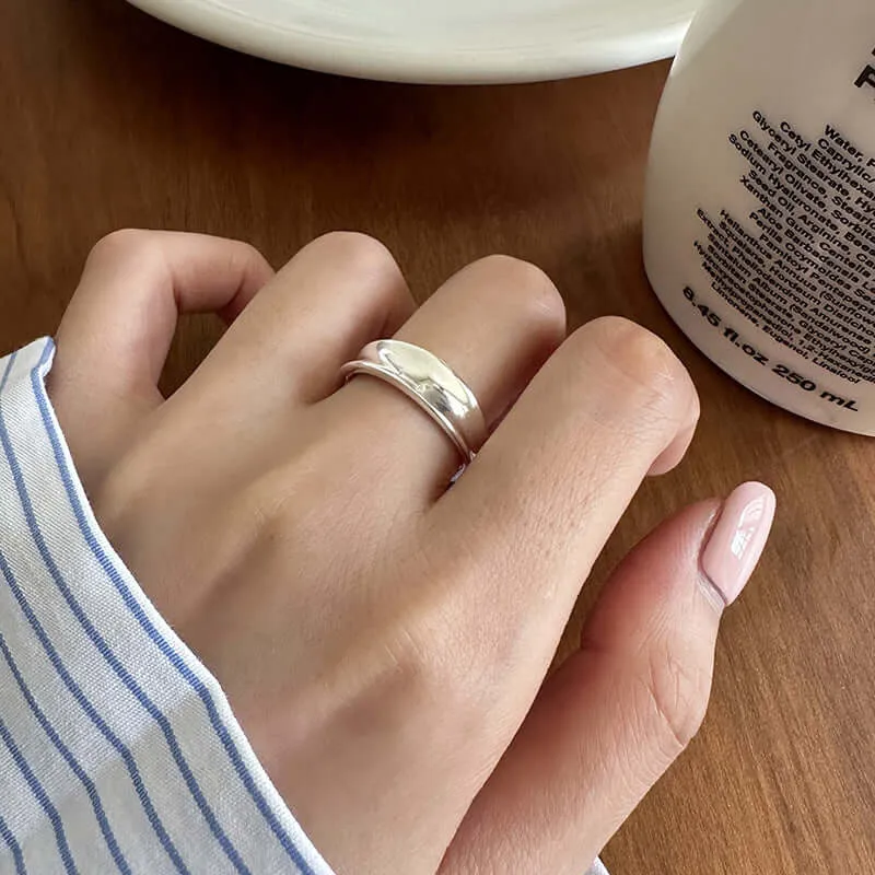 925 Sterling Silver Irregular Concave Adjustable Plain Ring