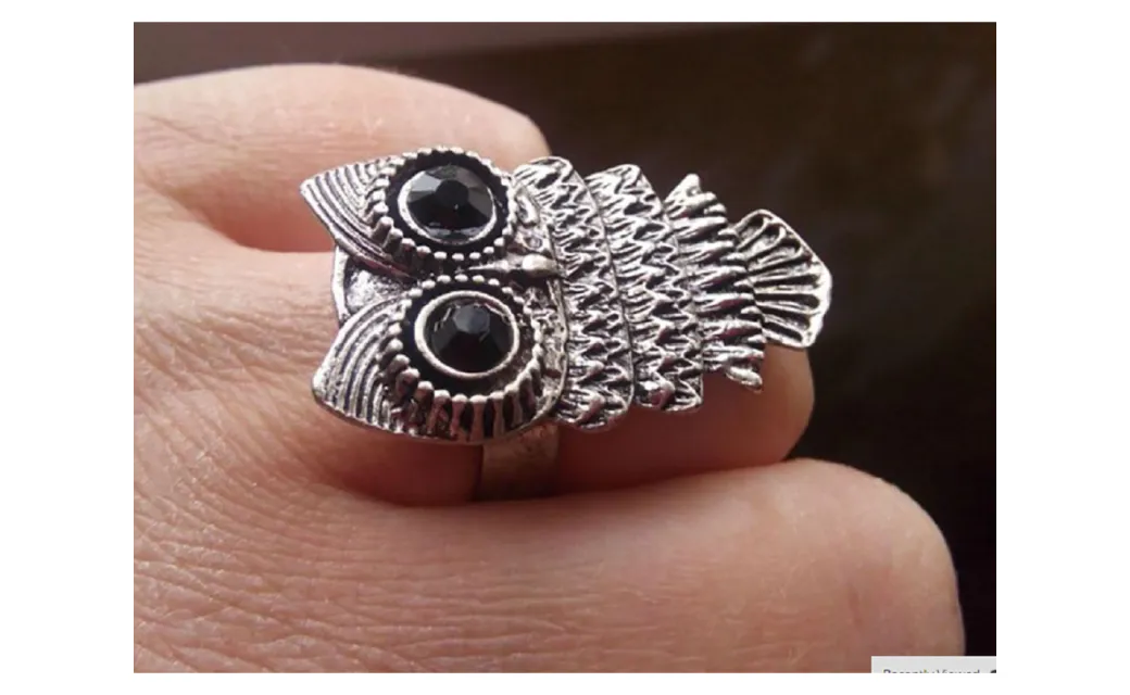 Ancient Retro Owl Silver Punk Ring For Women (Adjustable)