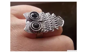 Ancient Retro Owl Silver Punk Ring For Women (Adjustable)