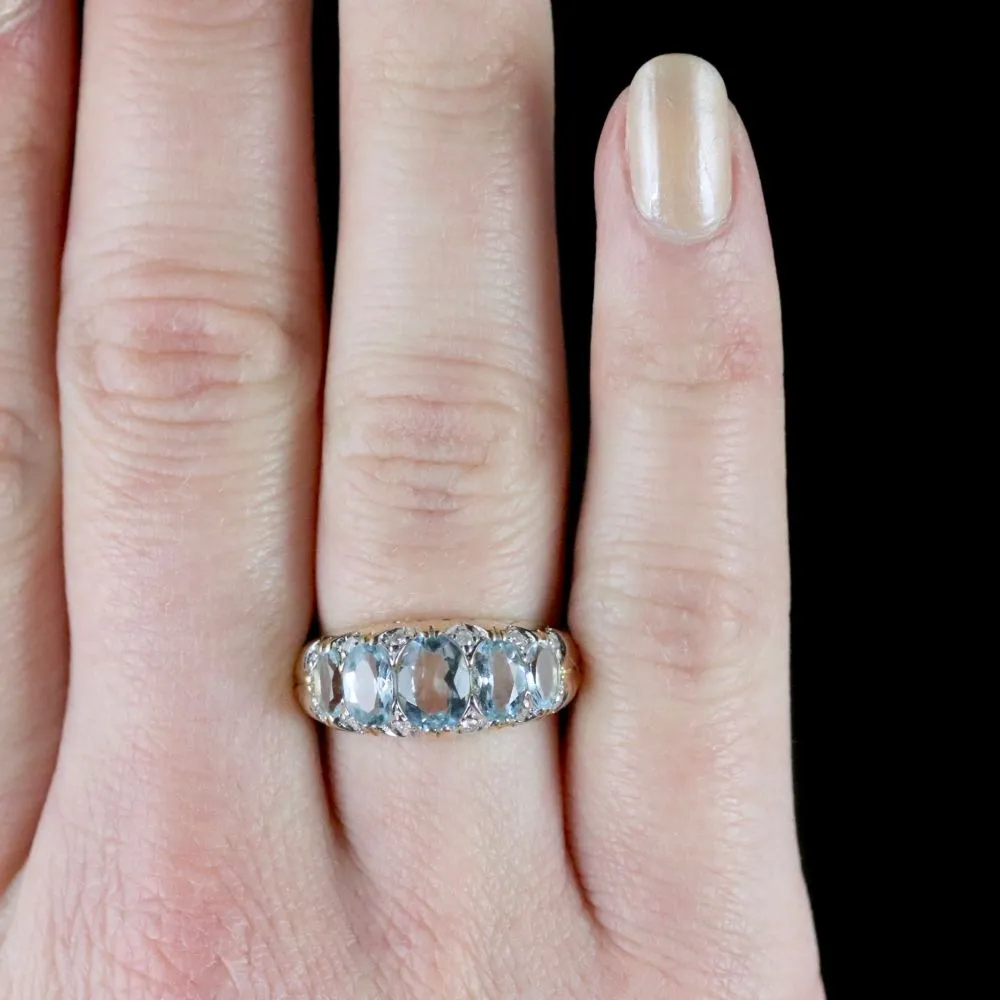 Aquamarine Diamond Ring 9Ct Gold