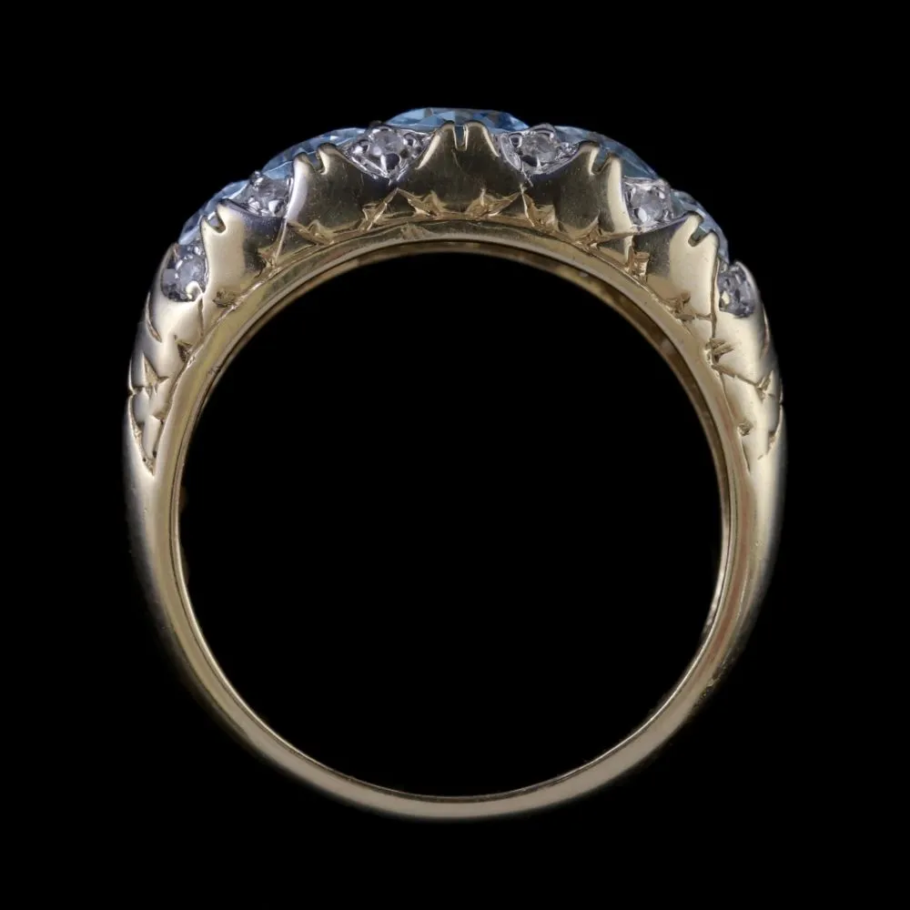Aquamarine Diamond Ring 9Ct Gold