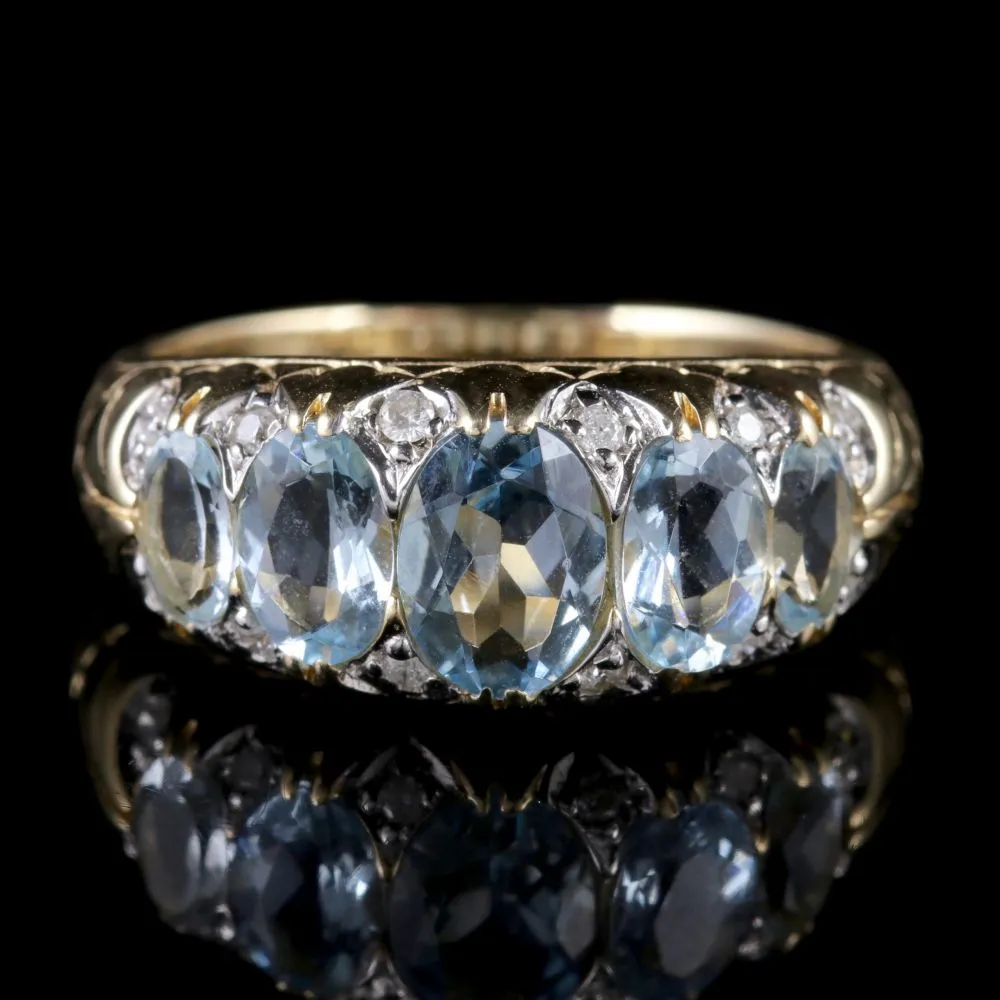 Aquamarine Diamond Ring 9Ct Gold