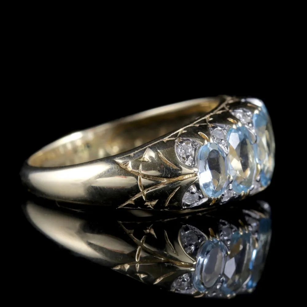 Aquamarine Diamond Ring 9Ct Gold