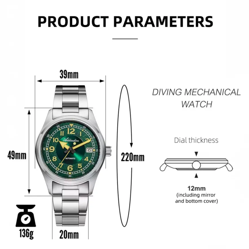 ★Black Friday★ADDIESDIVE 39mm Explore Retro Mechanical Men Watch AD2055