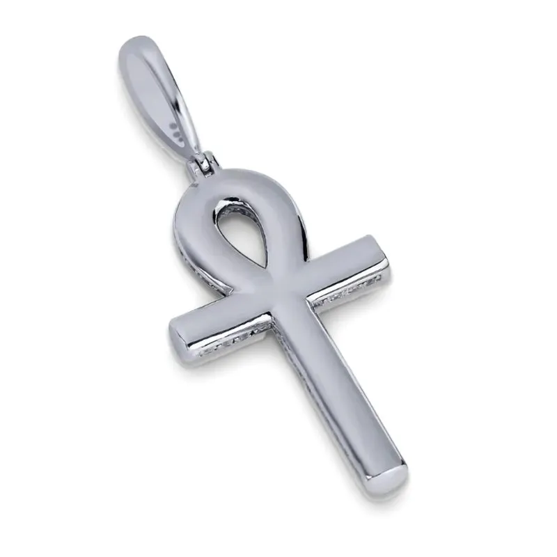 Golden Ankh Cross Pendant with Cubic Zirconia Crystal Necklace