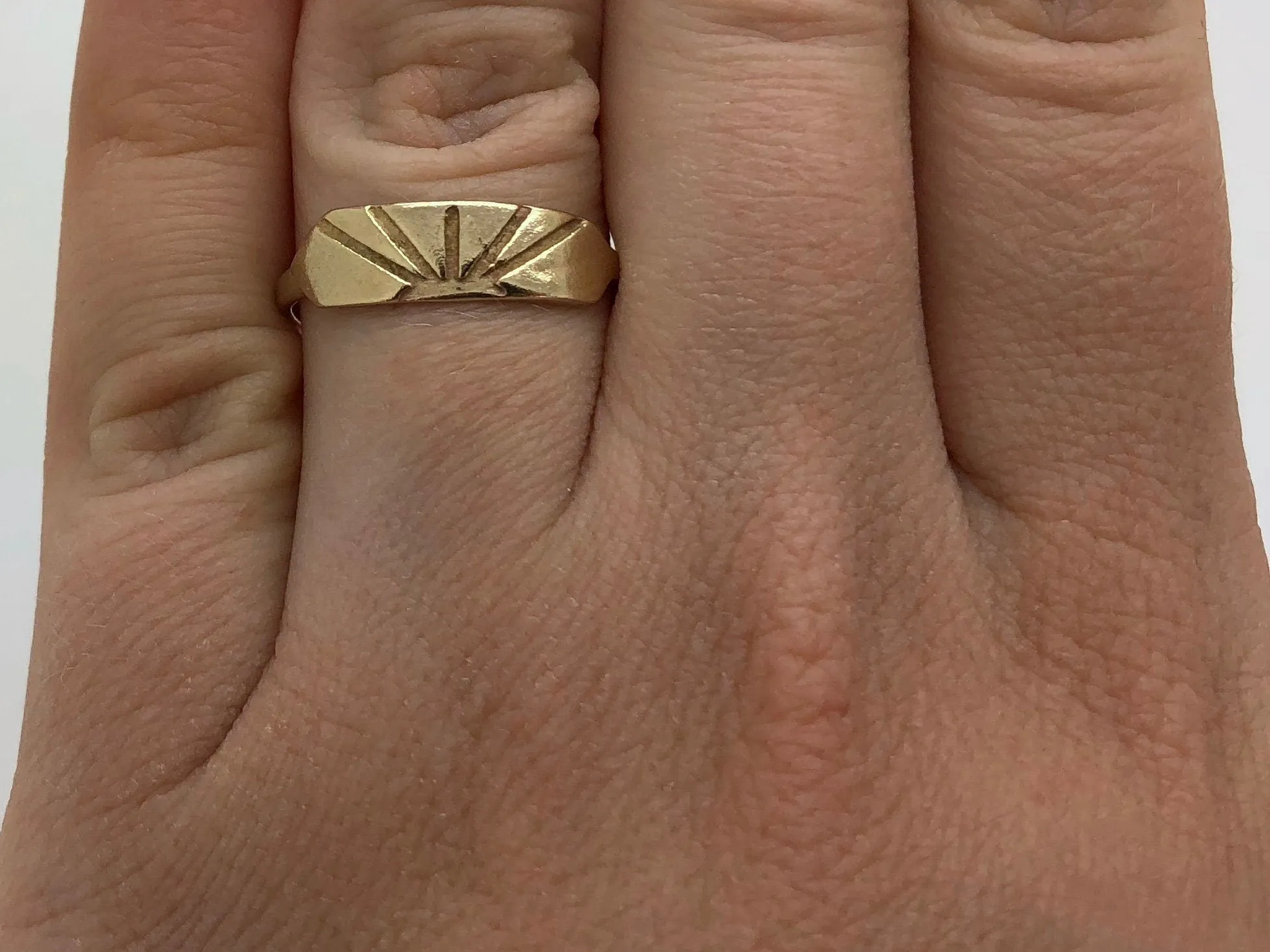 H A N D M A D E / stretched hexagon sun stacker / 14k yellow gold geometric stacking ring