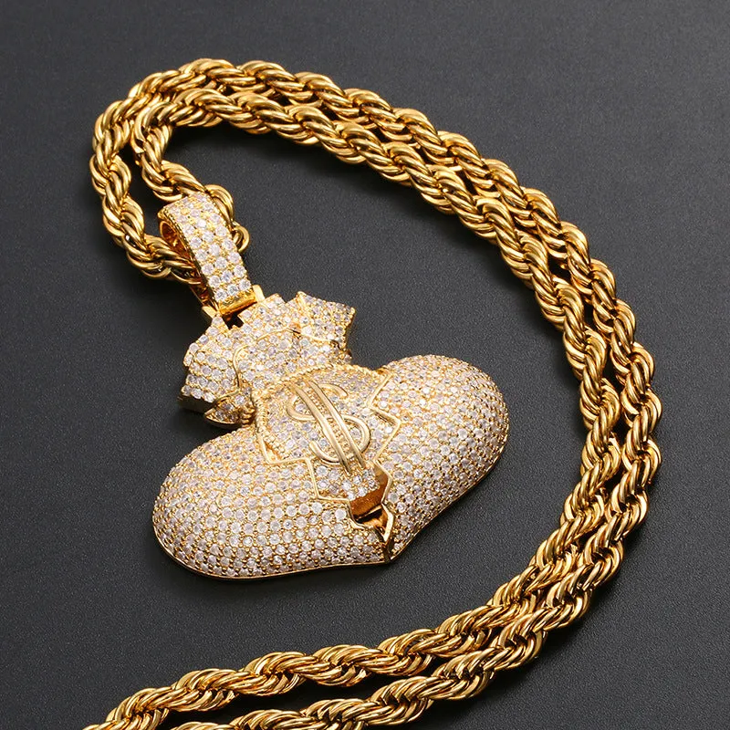 Hip Hop Micro Inlaid Zircon Street Dollar Wallet Pendant