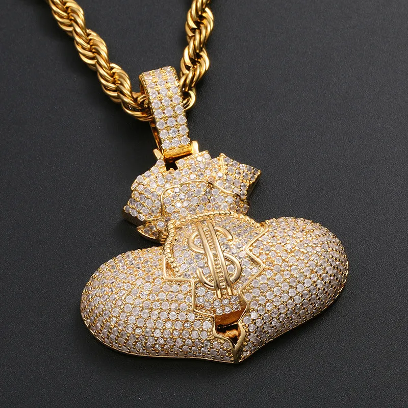 Hip Hop Micro Inlaid Zircon Street Dollar Wallet Pendant