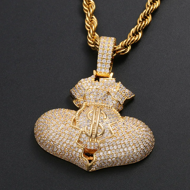 Hip Hop Micro Inlaid Zircon Street Dollar Wallet Pendant