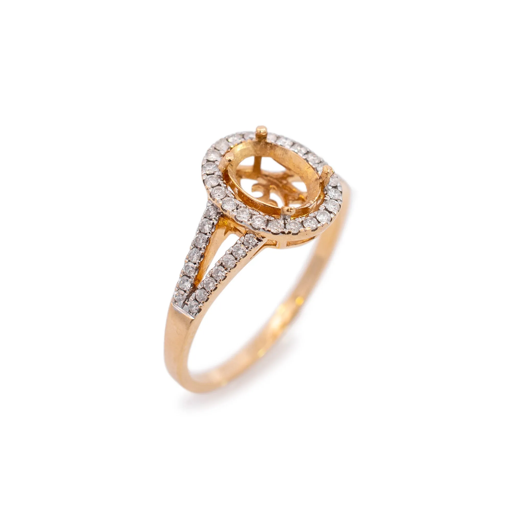Ladies 14k Yellow Gold Oval Semi Mount Halo Diamond Engagement Ring