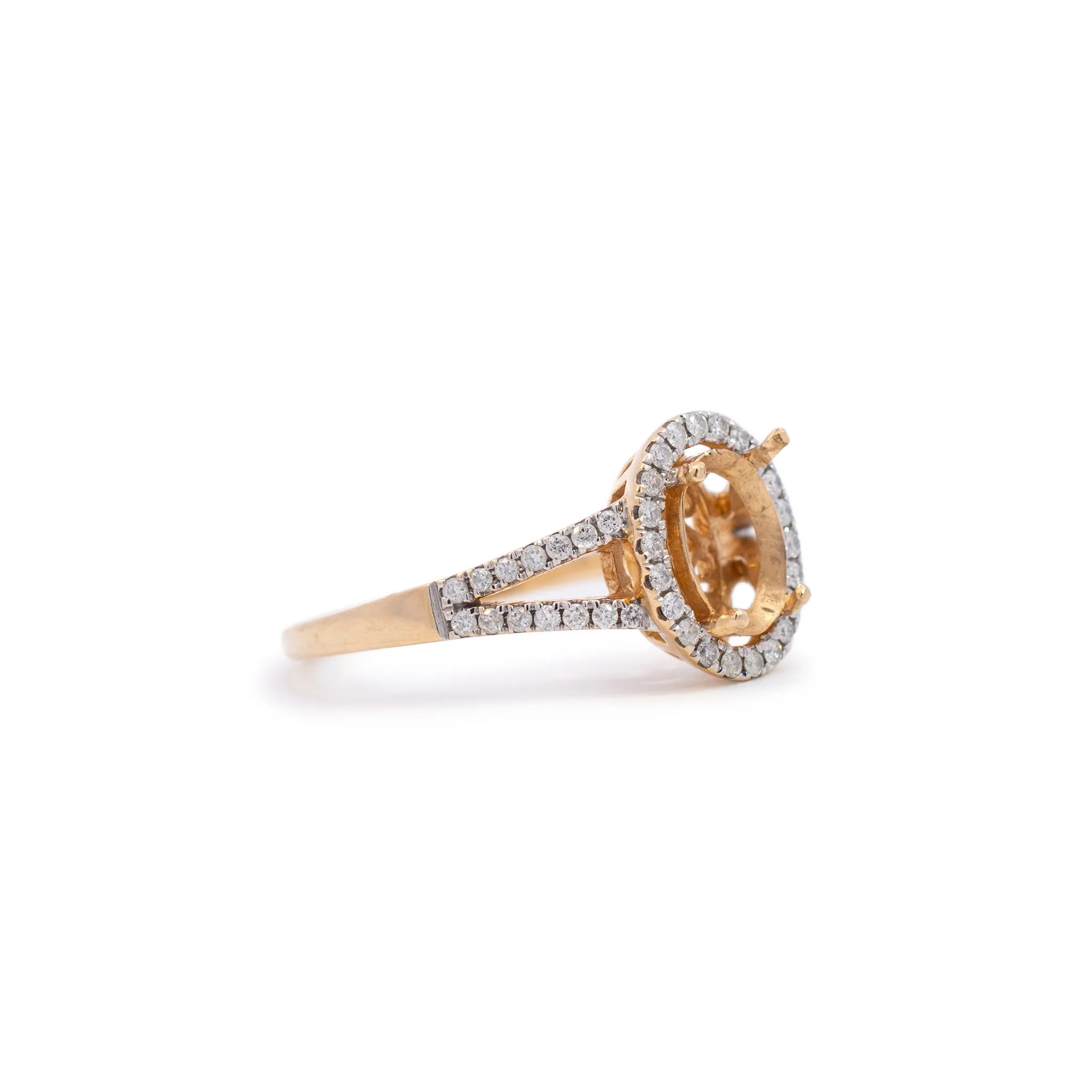 Ladies 14k Yellow Gold Oval Semi Mount Halo Diamond Engagement Ring