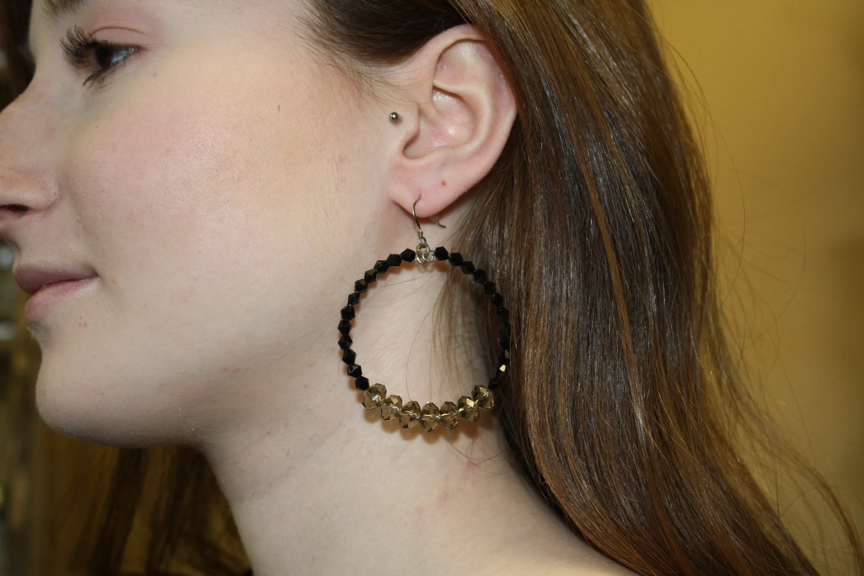 Large Black and Gold Pittsburgh Team Spirit Crystal Hoop Earring