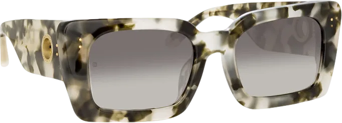 Linda Farrow Nieve Rectangular Sunglasses In Black And Grey Tortoiseshell in case