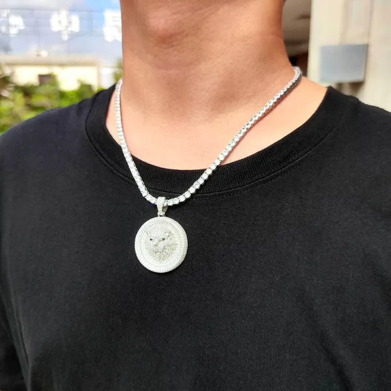 Lion Full CZ Round Pendant