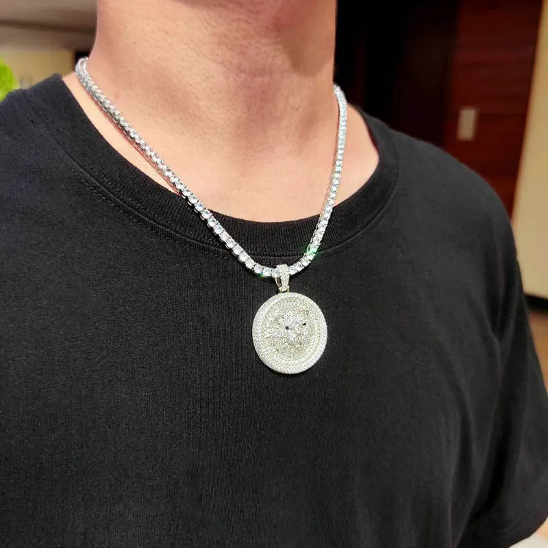 Lion Full CZ Round Pendant