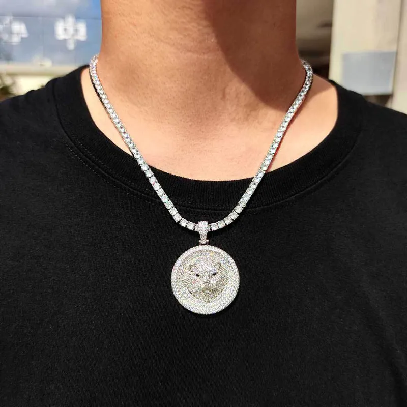 Lion Full CZ Round Pendant