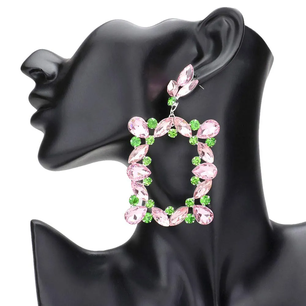 Marquise Stone Cluster Open Rectangle Evening Earrings