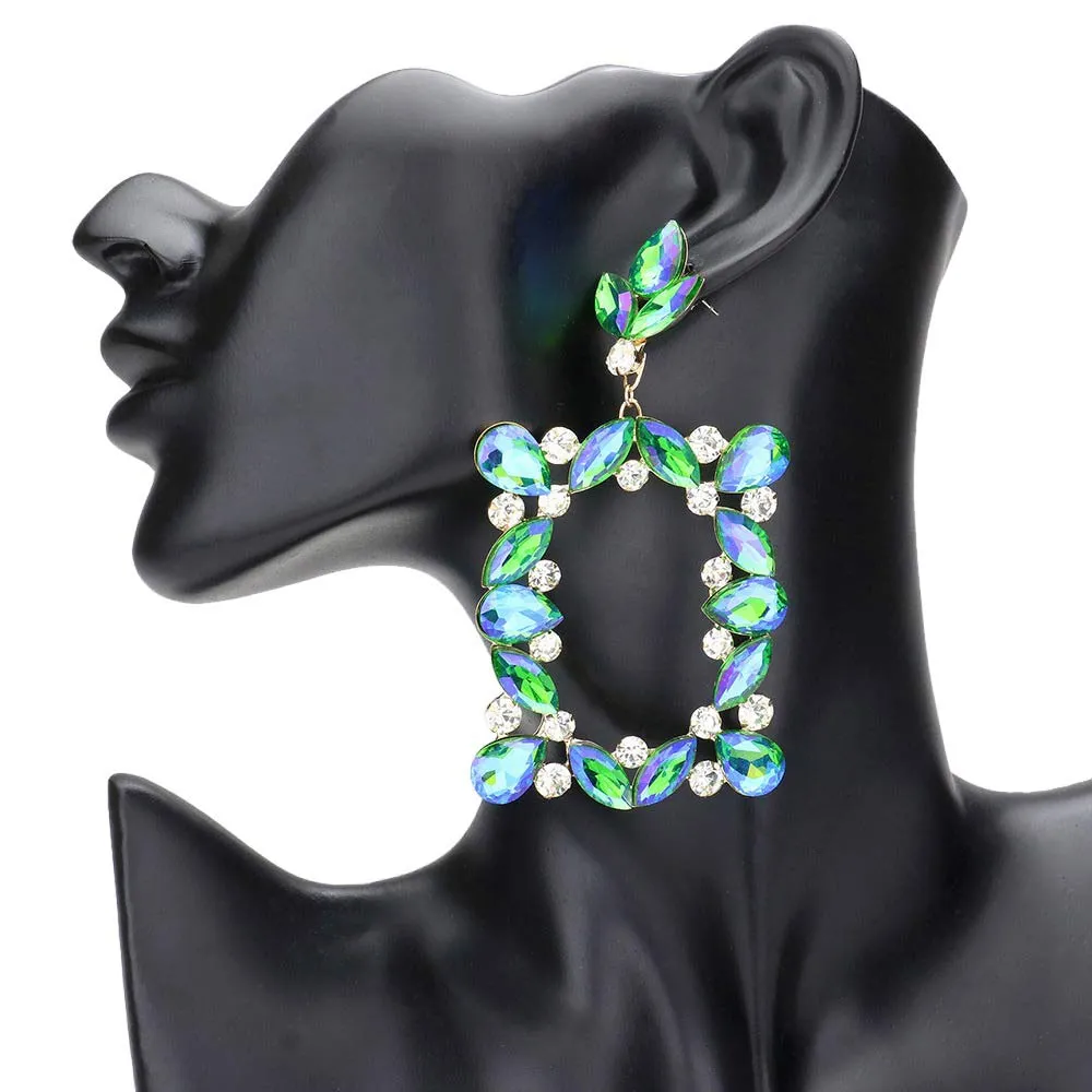 Marquise Stone Cluster Open Rectangle Evening Earrings