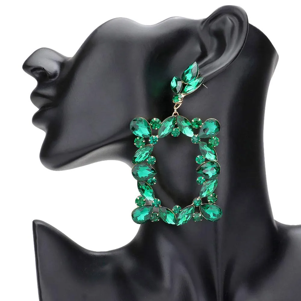 Marquise Stone Cluster Open Rectangle Evening Earrings