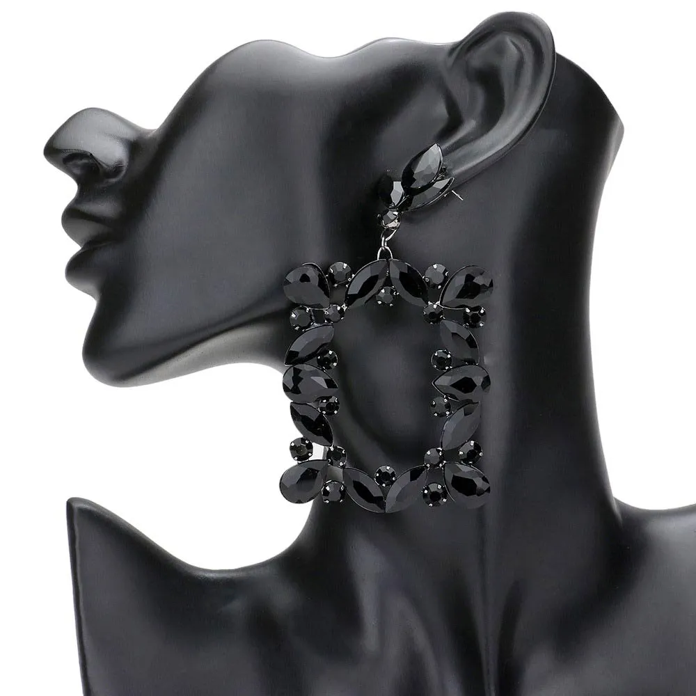 Marquise Stone Cluster Open Rectangle Evening Earrings
