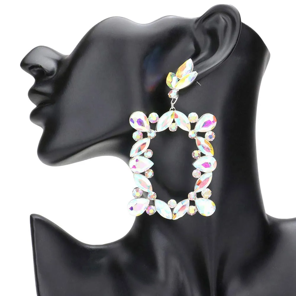 Marquise Stone Cluster Open Rectangle Evening Earrings