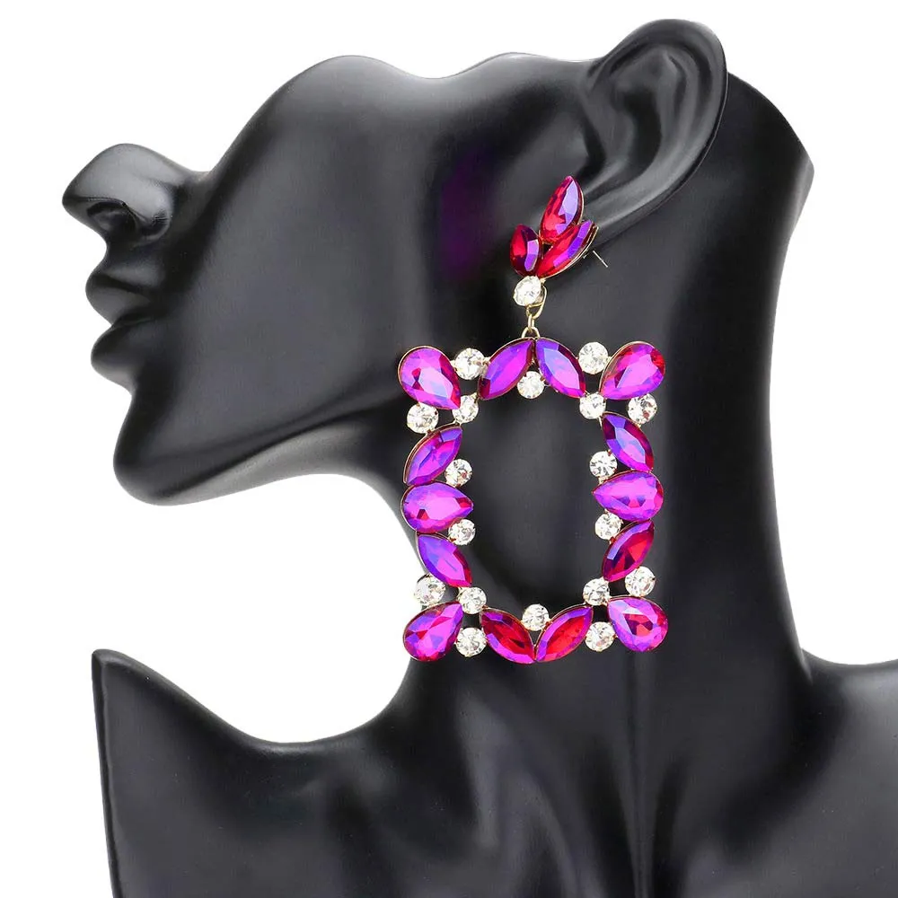 Marquise Stone Cluster Open Rectangle Evening Earrings