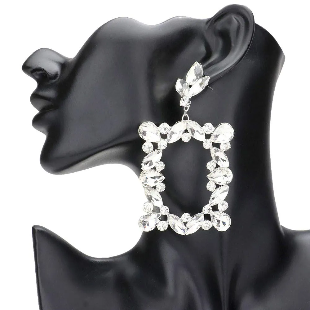 Marquise Stone Cluster Open Rectangle Evening Earrings