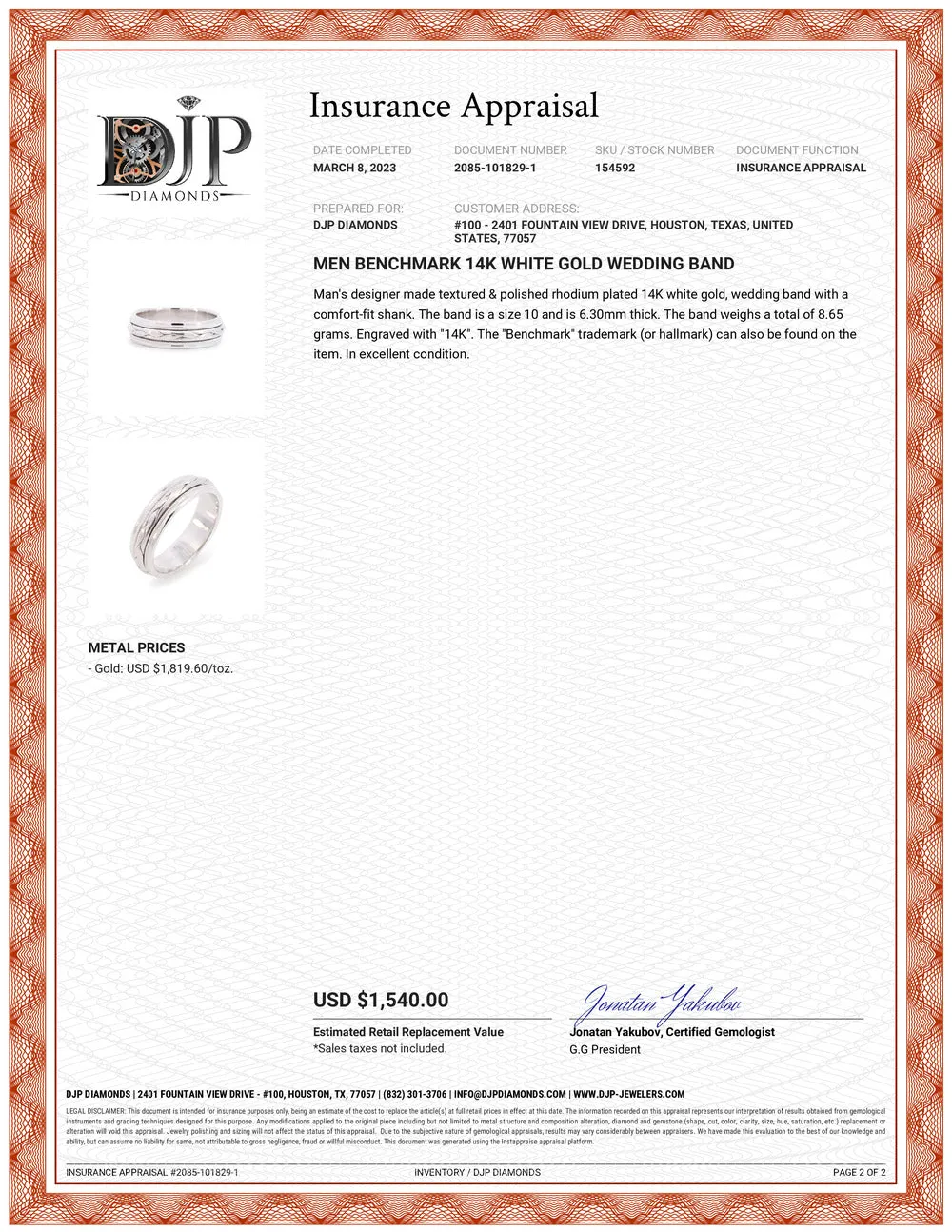 Men Benchmark 14K White Gold Wedding Band