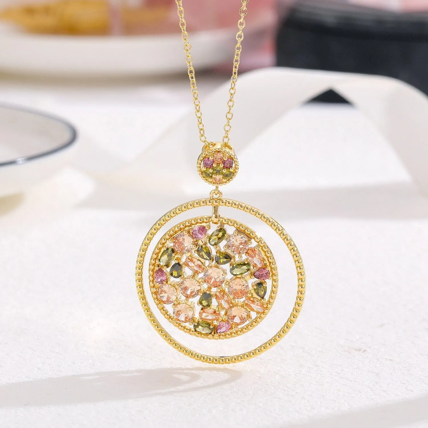Promise Open Circle Crystals Pendant Necklace