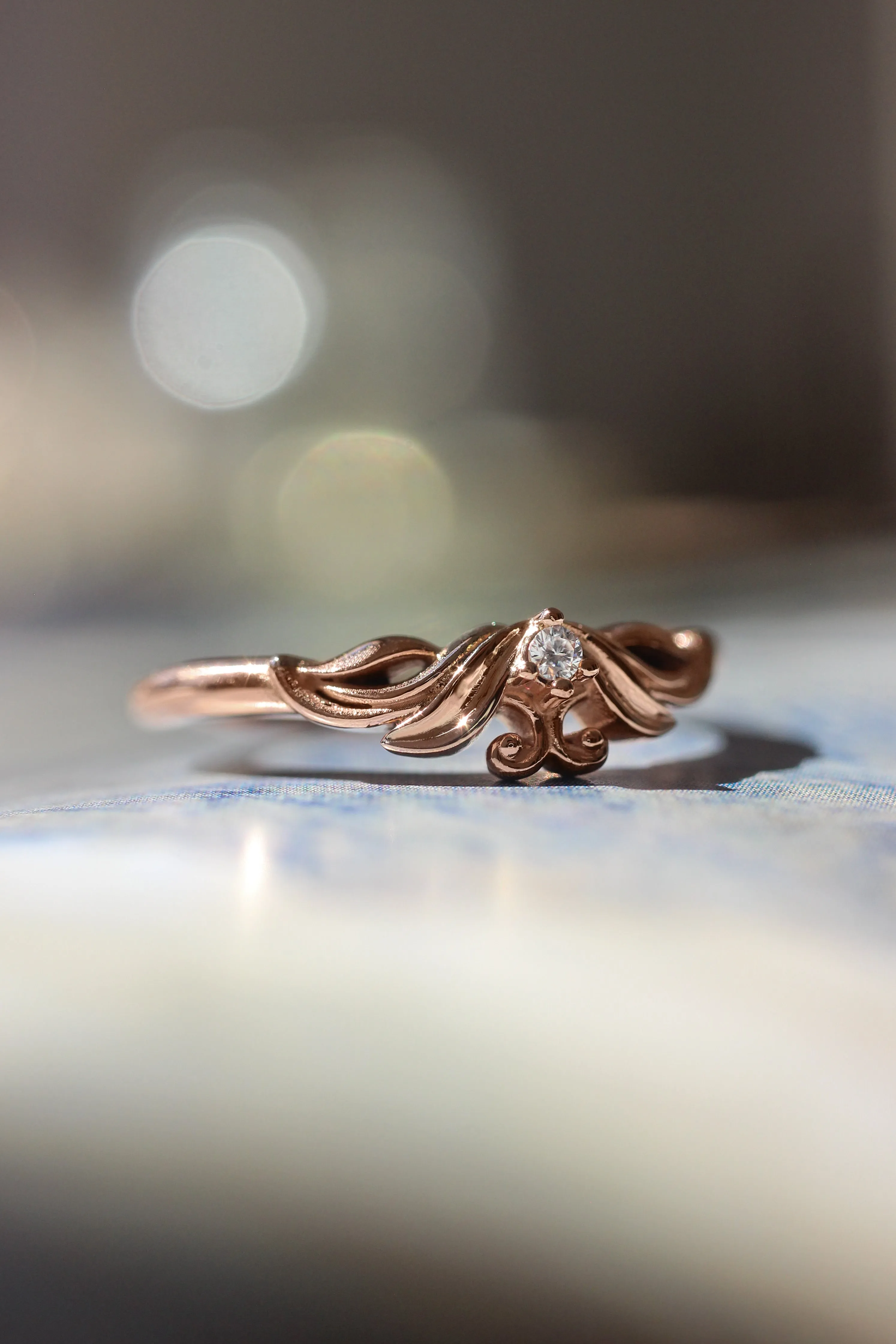 READY TO SHIP: 14K rose gold, round lab alexandrite 6.5 mm, moissanites, RING SIZE 6.75 US