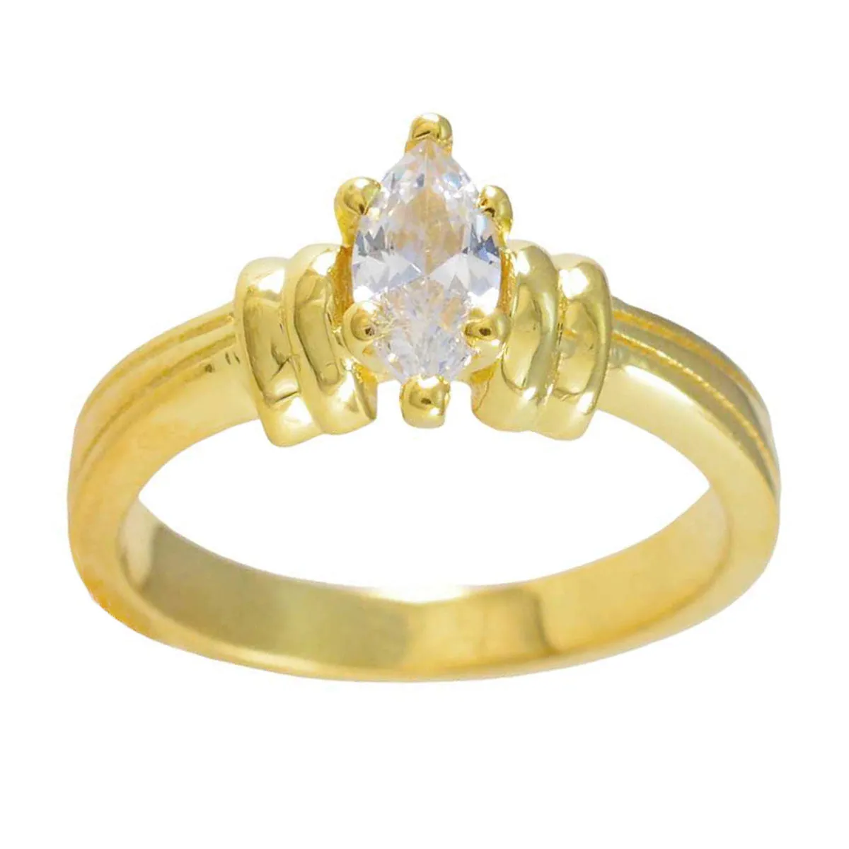 Riyo Exporter Silver Ring With Yellow Gold Plating White CZ Stone Marquise Shape Prong Setting Ring