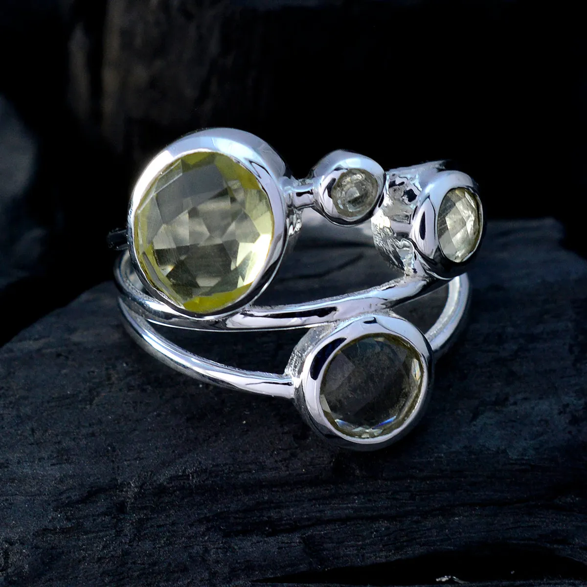 Riyo Fair Stone Lemon Quartz 925 Silver Rings Vintage Jewelry Box