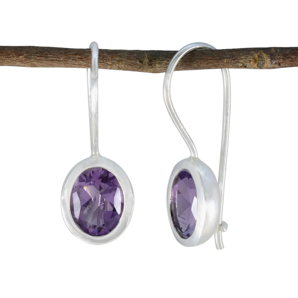 Riyo Fanciable 925 Sterling Silver Earring For Women Amethyst Earring Bezel Setting Purple Earring Dangle Earring