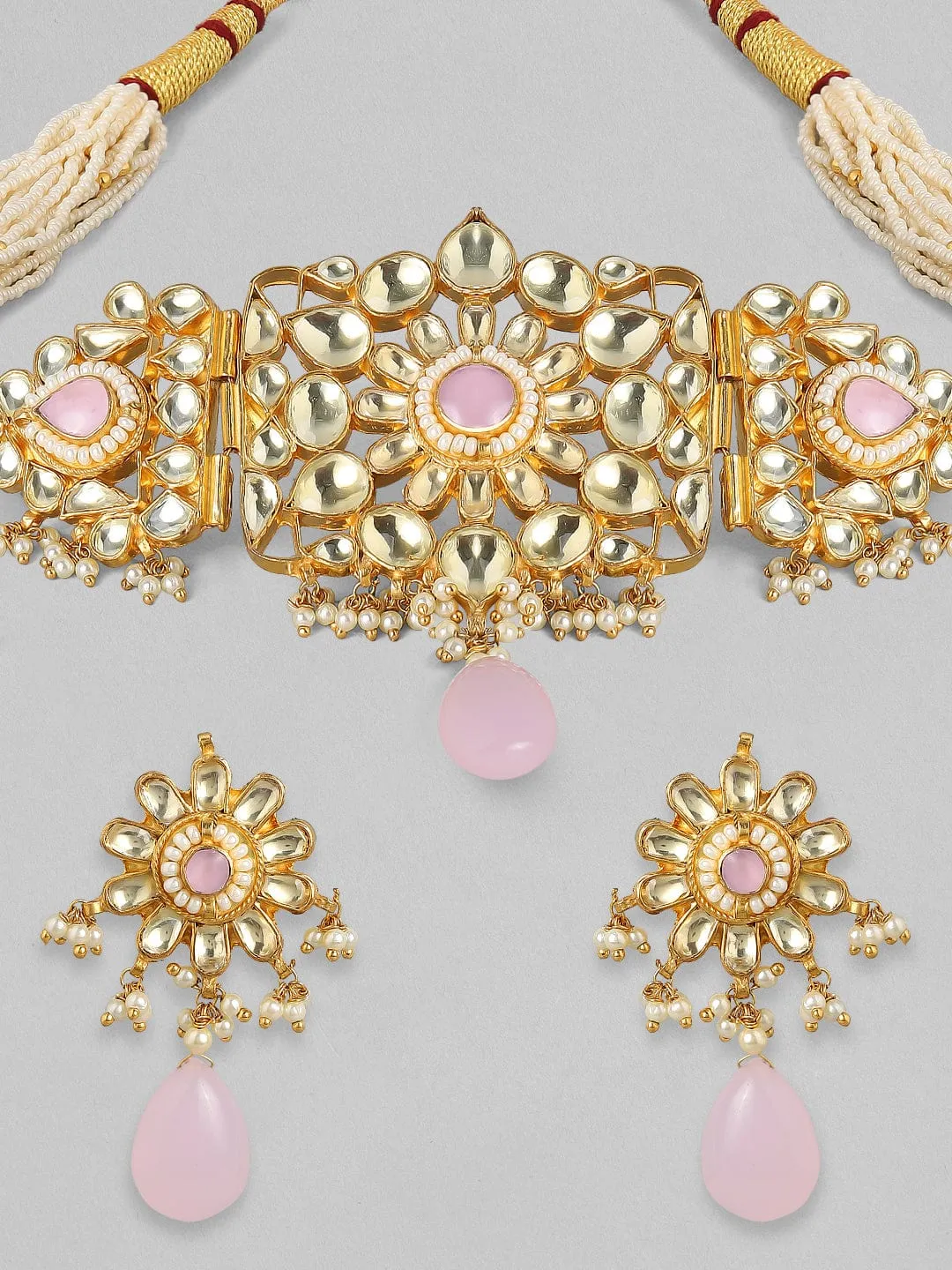 Rubans Luxury 24K Gold Plated Handcrafted Pachi Kundan with Gem Stone Choker Set