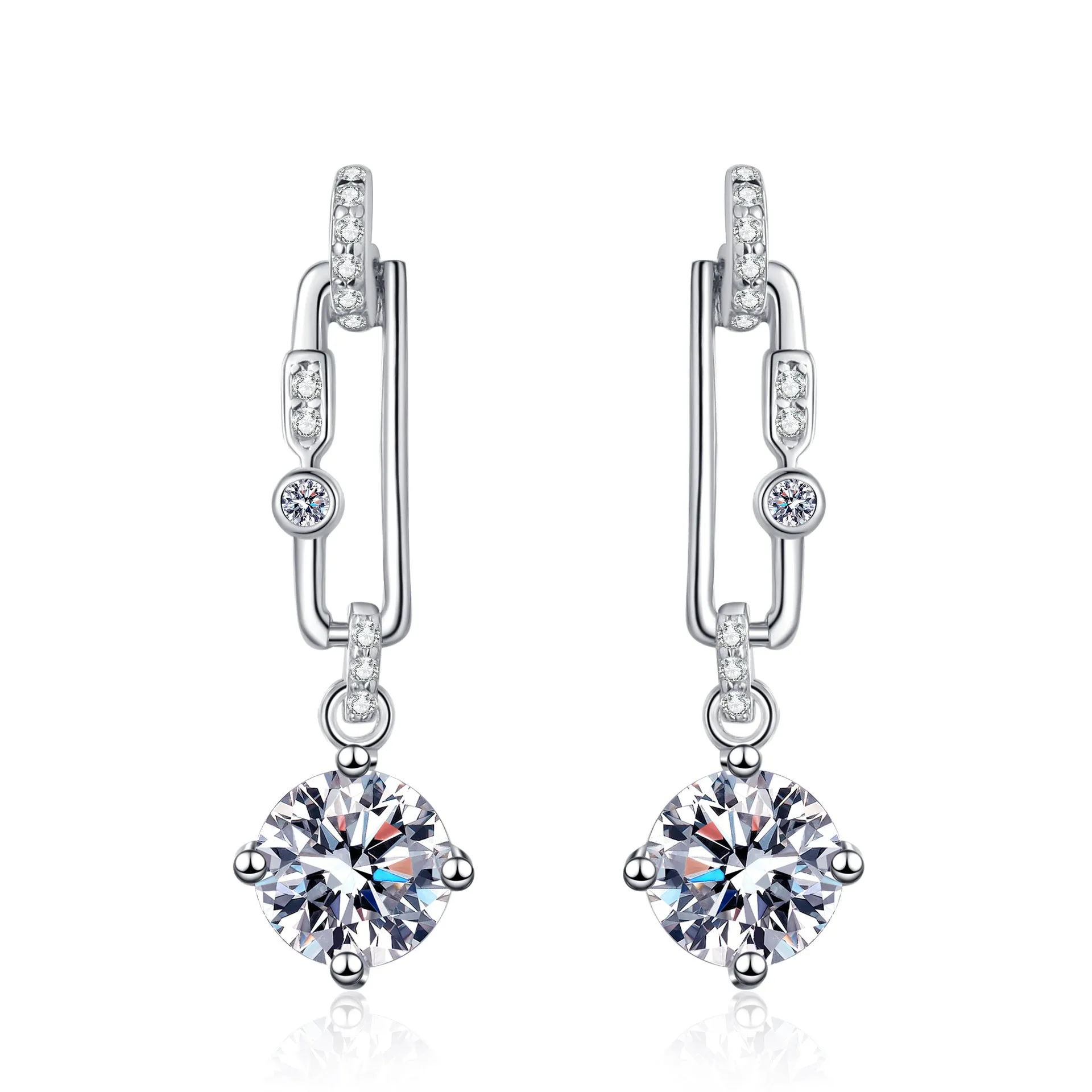 Silver Paperclip Tassel Drop Moissanite Earrings