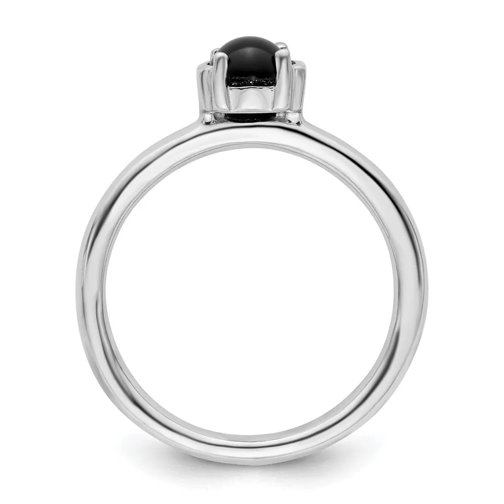 Stackable Expressions Polished Black Agate Ring in Sterling Silver