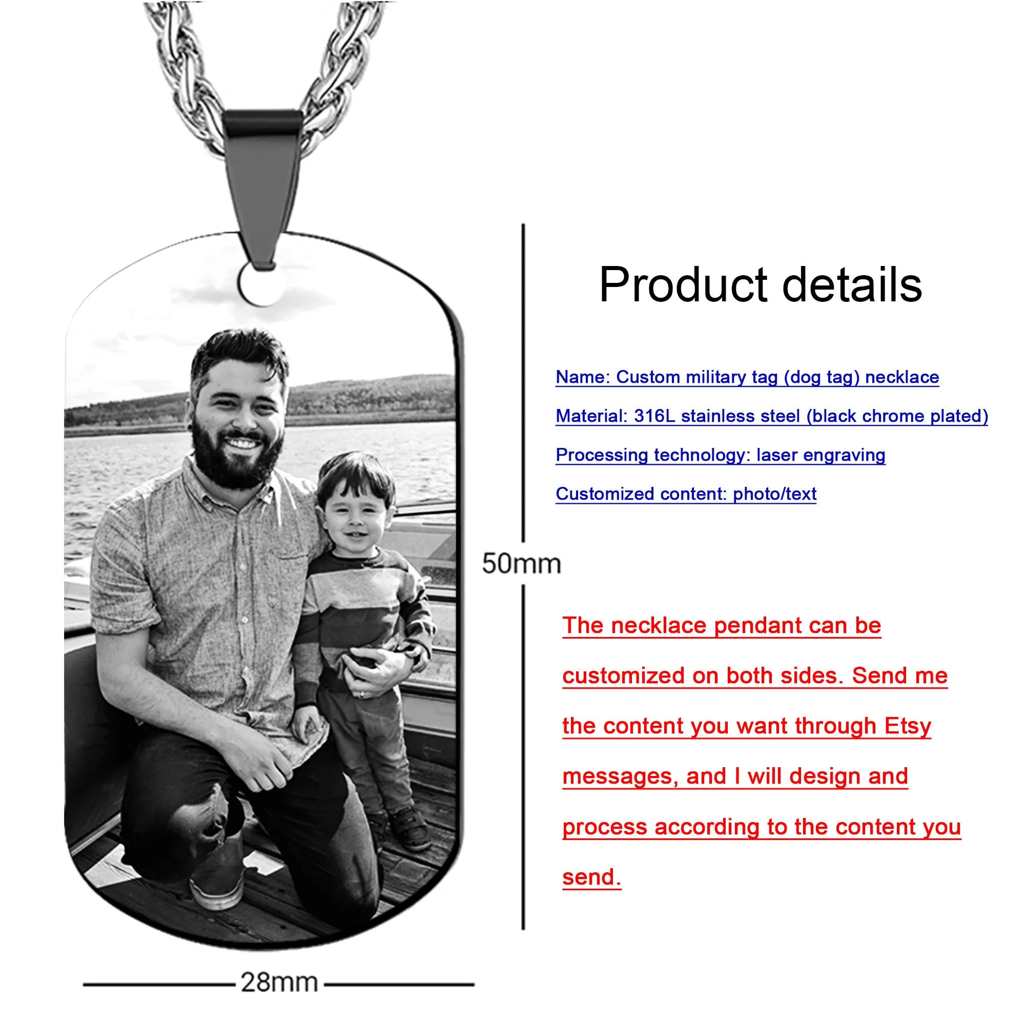 Stainless Steel Photo Dog Tag (Customized Image/Text)