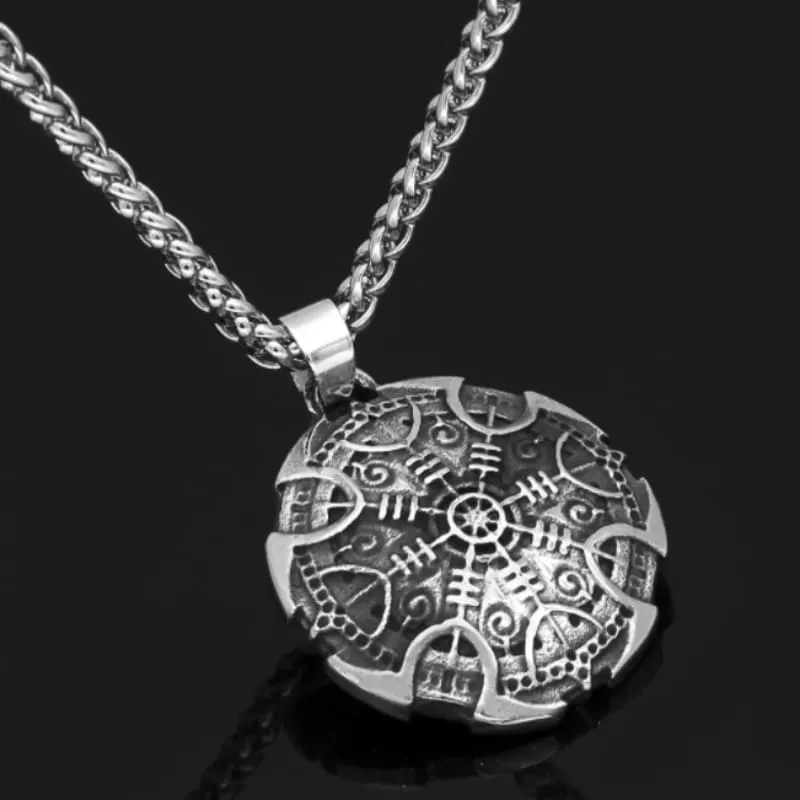 Stainless Steel Viking Shield With Helm of Awe Motif