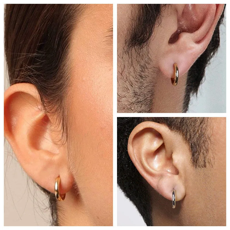 Sterling Silver 3mm One-Touch Huggie Hoop Earrings - Gold