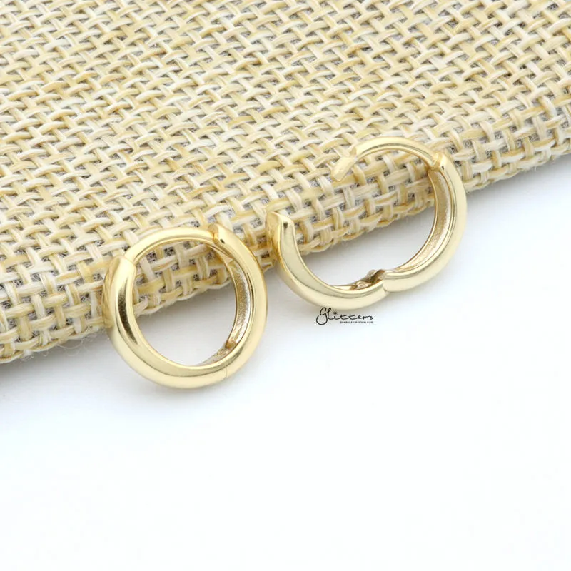 Sterling Silver 3mm One-Touch Huggie Hoop Earrings - Gold