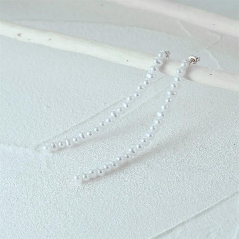 Sterling Silver Pearl Strand Drop Earrings for Women