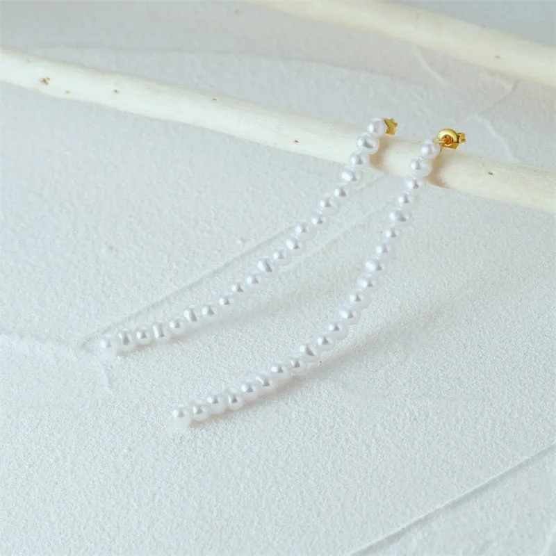 Sterling Silver Pearl Strand Drop Earrings for Women