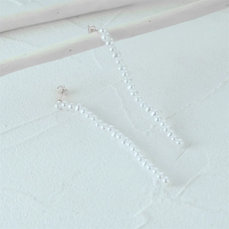 Sterling Silver Pearl Strand Drop Earrings for Women